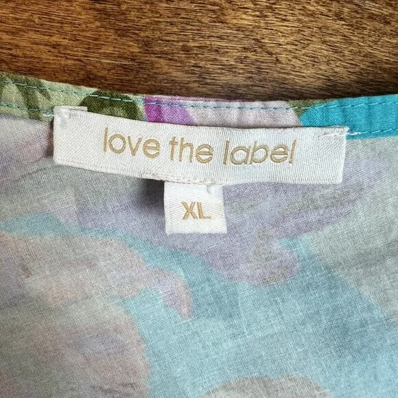 Anthropologie Love The‎ Label Top Womens XL Blue Floral Puff Sleeve Asymmetrical - Picture 11 of 14